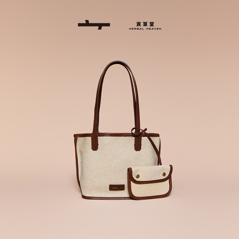 食草堂菜篮子包包2025新款棉麻布单肩包通勤包大容量轻便织间-1