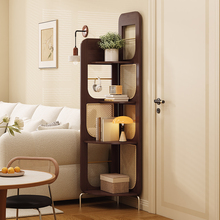 法式中复古实木藤编三拐转角柜子置物书架客厅沙发边收纳屏风装饰