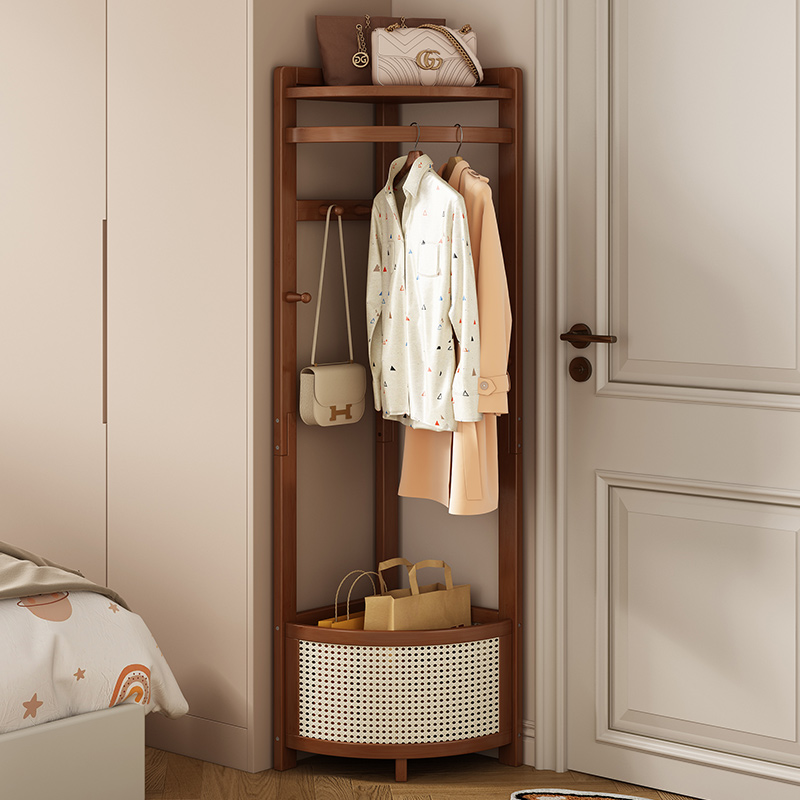衣架落地转角衣帽架卧室家用小户型脏衣篓置物架床边多功能挂衣架