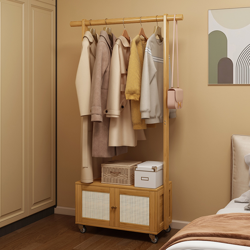实木落地挂衣架卧室家用简约民宿房间鞋柜一体置衣架衣帽架可移动