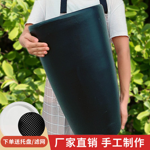 黑色磨砂特大炮筒陶瓷花盆大号简约户外圆形花盆纯黑色高筒大花盆