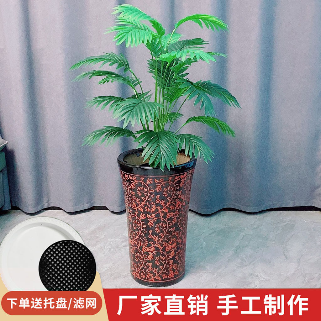 藤蔓喇叭口特大号花盆陶瓷加高大花盆中式高筒落地家用幸福树花盆