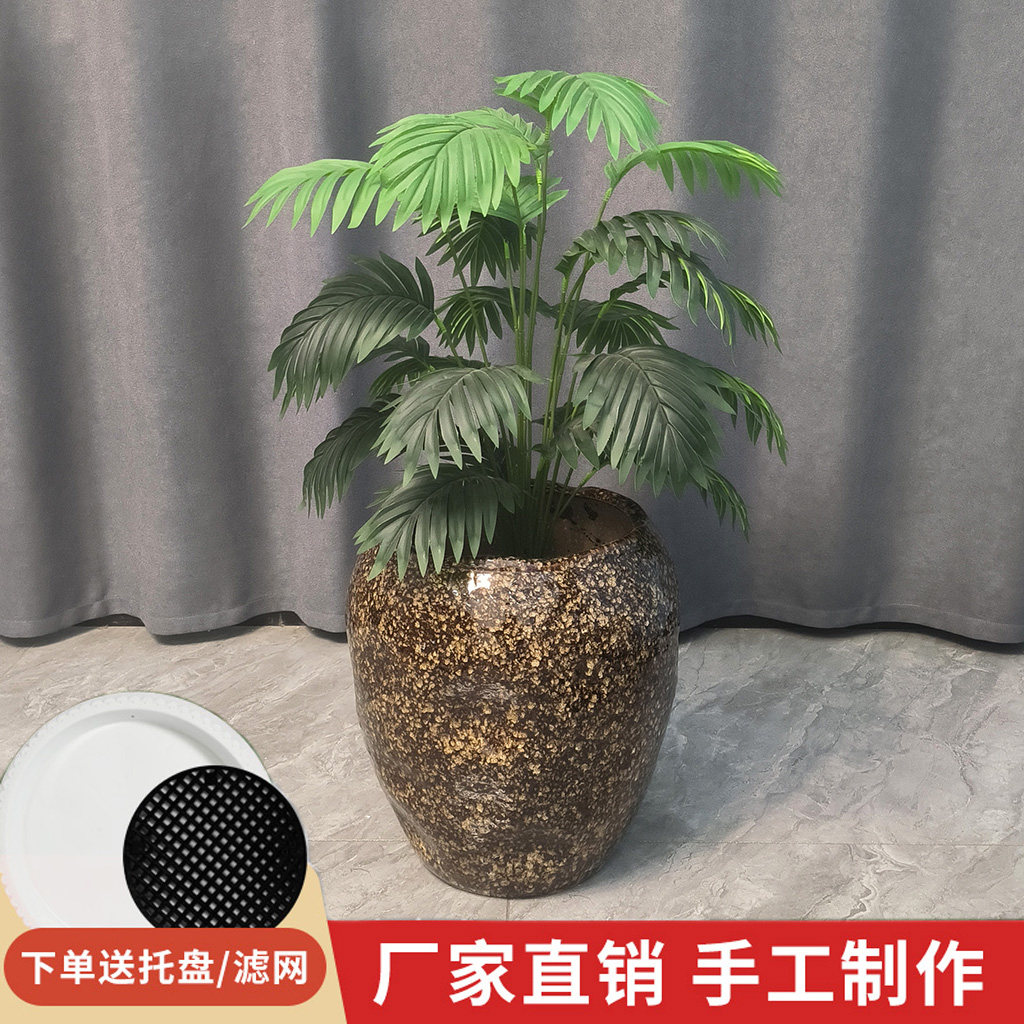 新款古风鎏金龙蛋高颜值古典特大号陶瓷花盆高档客厅阳台落地花盆