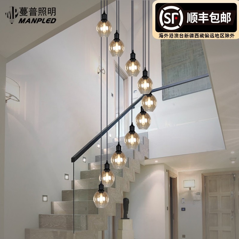 北欧楼梯吊灯创意个性LOFT分子魔豆吊灯简约美式别墅复式楼长吊灯_虎窝淘
