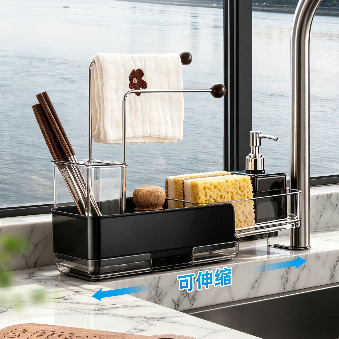 厨房抹布置物架窄边水槽沥水架子多功能台面水池洗碗布海绵收纳层
