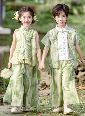 六一儿童汉服套装夏季古装男女童国学唐装幼儿园古风朗诵表演出服