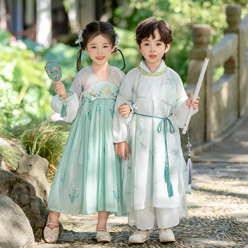 儿童宋制汉服男女童秋季中国风古装长衫唐装小学生古风长袍表演服