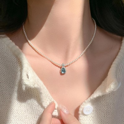 【七夕礼物】海蓝宝珍珠项链女款