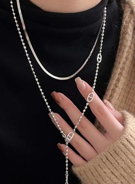 【2025新款】s925纯银镂空猪鼻子项链高领毛衣链秋冬长款设计感多