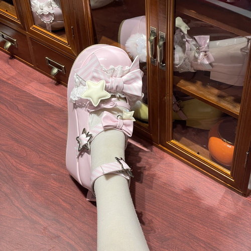 正品现货原创小星星厚底增高鞋蝴蝶结松糕底面平底jk圆头lolita鞋
