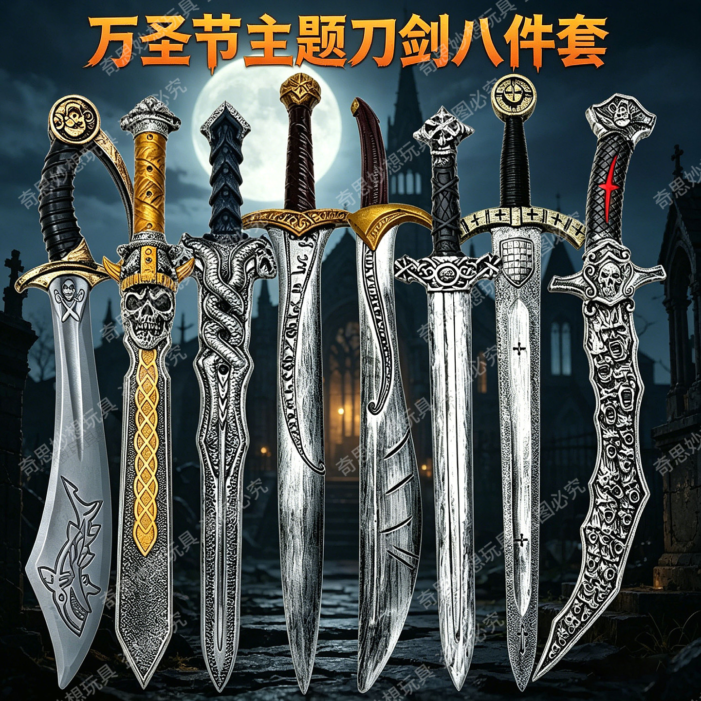 万圣节刀剑道具仿真兵器动漫影视演出cos武器海盗刀弯刀骷髅刀剑