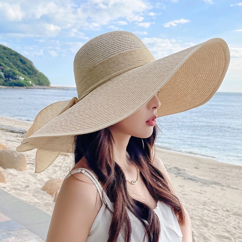 夏季草帽防紫外线超大帽檐遮阳沙滩海边度假户外出游时尚百塔凉帽