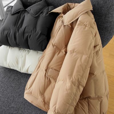 Chao柔3D一体成型新国标90白鸭绒翻领香风轻型休闲保暖羽绒服外套