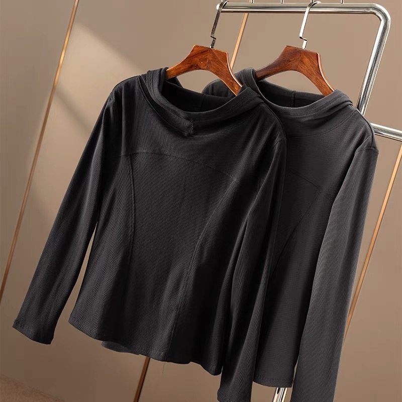 外单露~修身立体切线裁剪圆弧连帽长袖休闲气质T恤打底衫秋冬女,女装/女士精品,T恤,淘宝优惠券,粉丝福利购,淘宝优惠卷