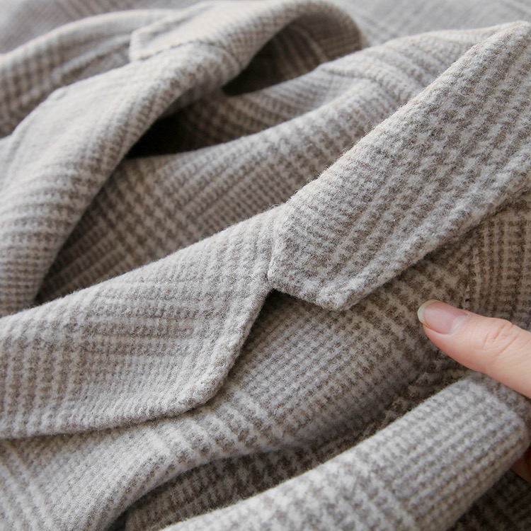 羊毛毛呢中长通勤格子毛呢大衣