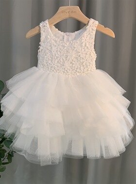 女童礼服连衣裙宝宝白色蓬蓬纱裙花童公主裙周岁白纱裙儿童蛋糕裙