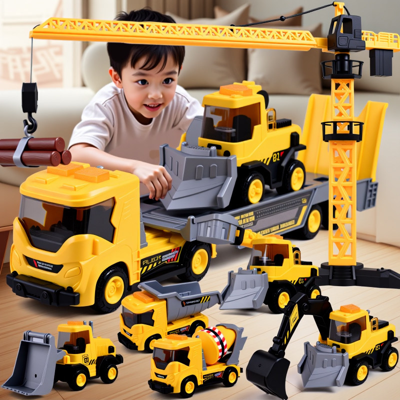 山姆工程车套装多功能挖掘推土机吊车声光惯性玩具车男孩圣诞礼物