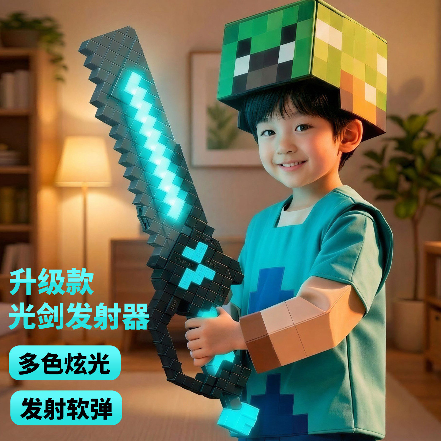 儿童玩具枪可发射发光像素钻石光剑我的世界mc软弹枪男女孩发射器