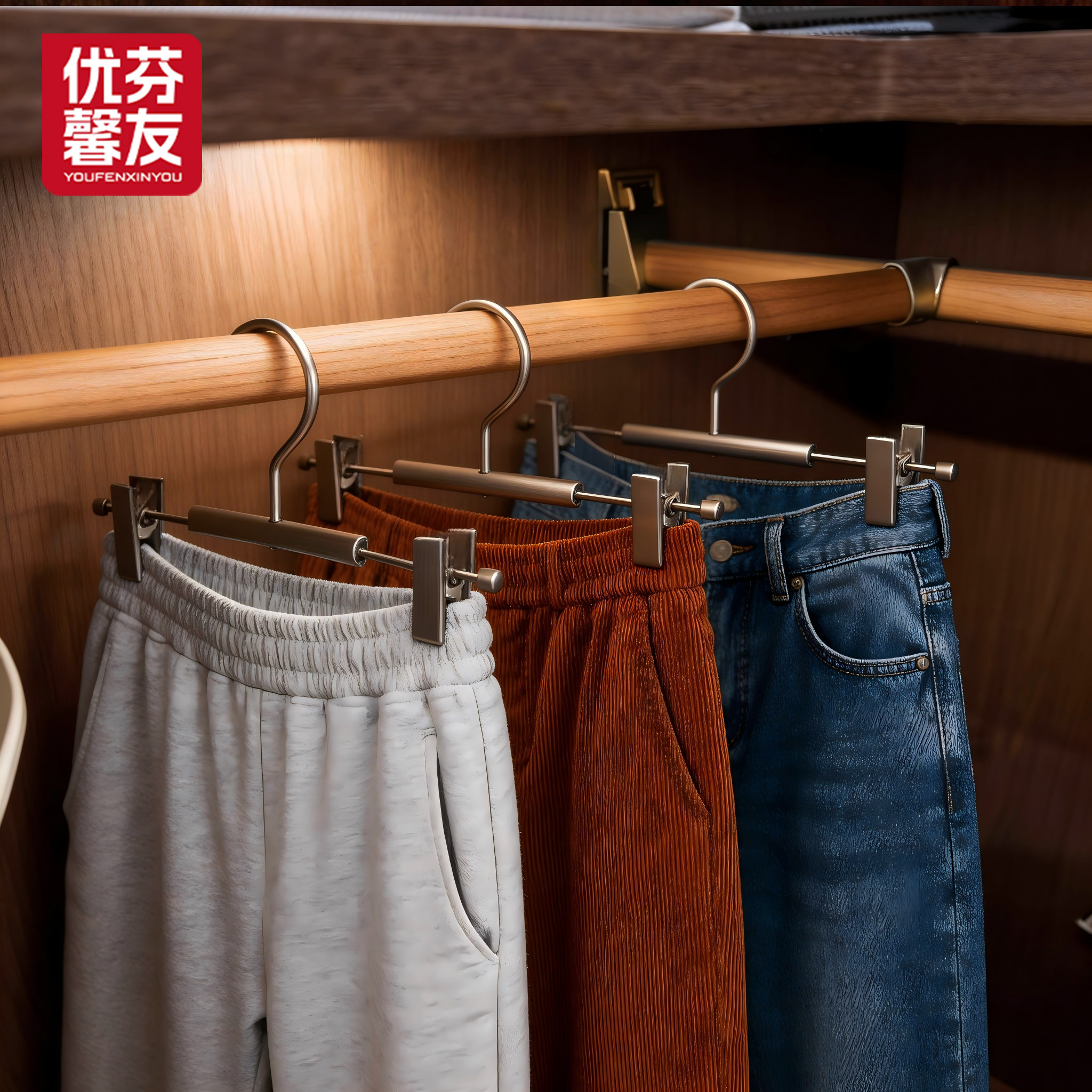 日系高端金属裤架裤夹子家用无痕衣架服装店专用裤挂防滑裤子裙架