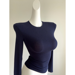 美式 打底衫 基础小圆领修身 显瘦内搭长袖 紧身T恤上衣 显胸直角肩