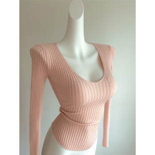 坑条V领白色内搭打底修身 巨好穿 本 加厚版 显瘦轻熟上衣 打底衫