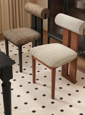 河马椅实木餐椅法式复古奶油风布艺高级餐椅客厅餐厅单椅化妆椅