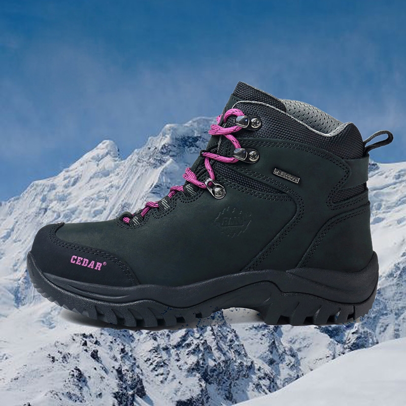 雪松户外登山鞋防水防滑爬山耐磨头层牛皮高帮保暖女士徒步鞋秋冬