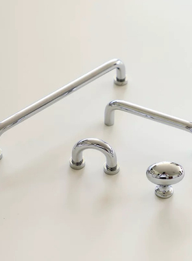 U形银色柜门拉手轻奢法式家具衣柜子简约亮银色橱柜抽屉实心把手