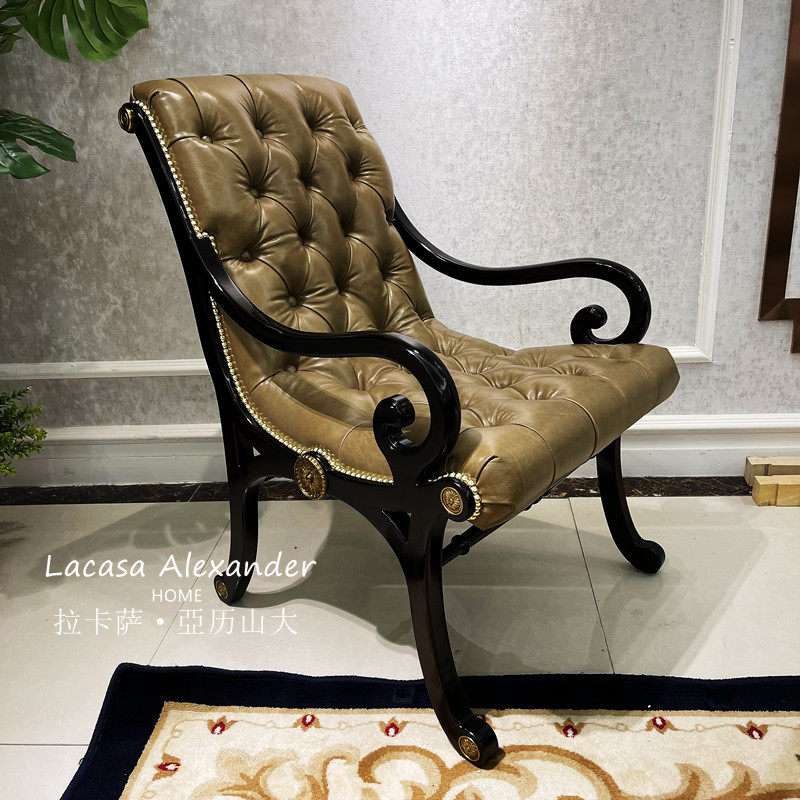 拉卡萨亚历山大休闲椅黑标休闲沙发头层油腊牛皮沙发椅复兴印象凳