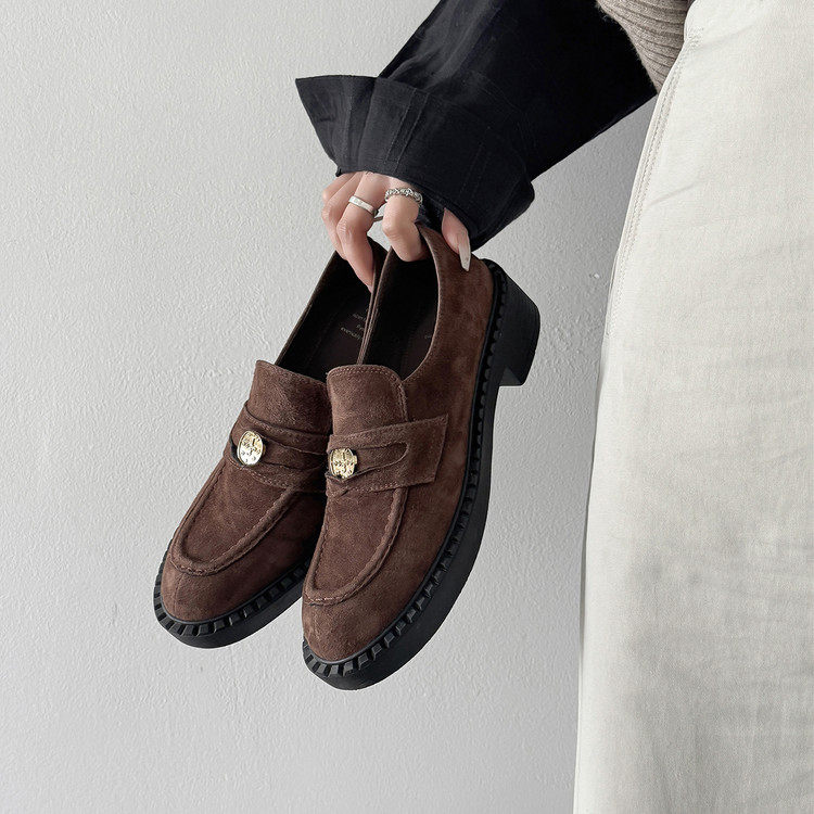 4.5cm真皮绒面复古金币乐福鞋女2026新款厚底粗跟小皮鞋深口单鞋,女鞋,深口单鞋,淘宝优惠券,粉丝福利购,淘宝优惠卷