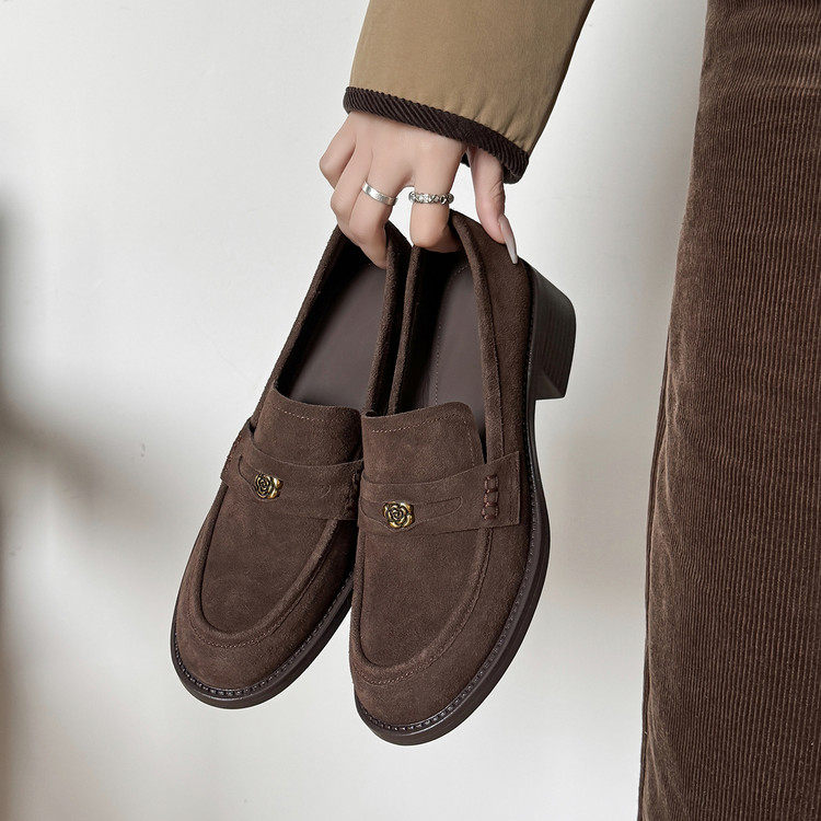 4.5cm真皮绒面复古山茶花乐福鞋2026新款英伦学院风深口粗跟单鞋,女鞋,深口单鞋,淘宝优惠券,粉丝福利购,淘宝优惠卷