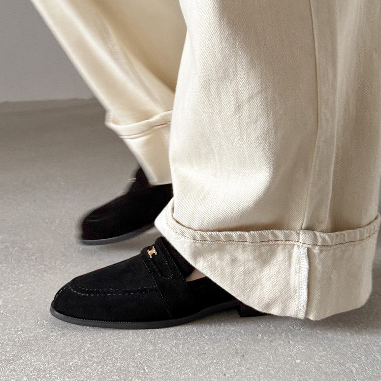 2.5cm职场通勤乐福鞋女羊反绒黑色真皮一脚蹬上班女鞋低跟老钱风,女鞋,乐福鞋（豆豆鞋）,淘宝优惠券,粉丝福利购,淘宝优惠卷