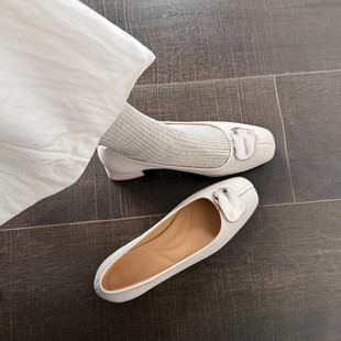 3.5cm法式开春小单鞋女中跟粗跟软底不累脚高跟鞋真皮软皮小皮鞋