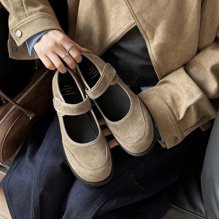 3.5cm磨砂皮玛丽珍鞋女平底魔术贴一字带舒适小个子百搭浅口单鞋,女鞋,浅口单鞋,淘宝优惠券,粉丝福利购,淘宝优惠卷