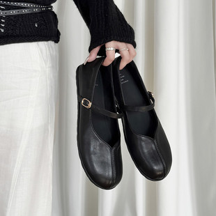 3cm真皮法式内增高芭蕾舞鞋女2026新款浅口一字带平底玛丽珍单鞋