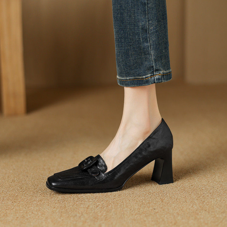 7cm复古高跟鞋英伦风山茶花方头乐福鞋2026新款中口粗跟职业单鞋,女鞋,深口单鞋,淘宝优惠券,粉丝福利购,淘宝优惠卷