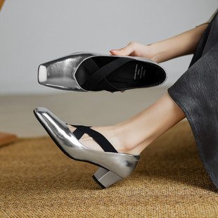 粗跟马丽珍鞋2025单鞋女设计感小众气质名媛粗跟鞋翘头芭蕾舞蹈鞋