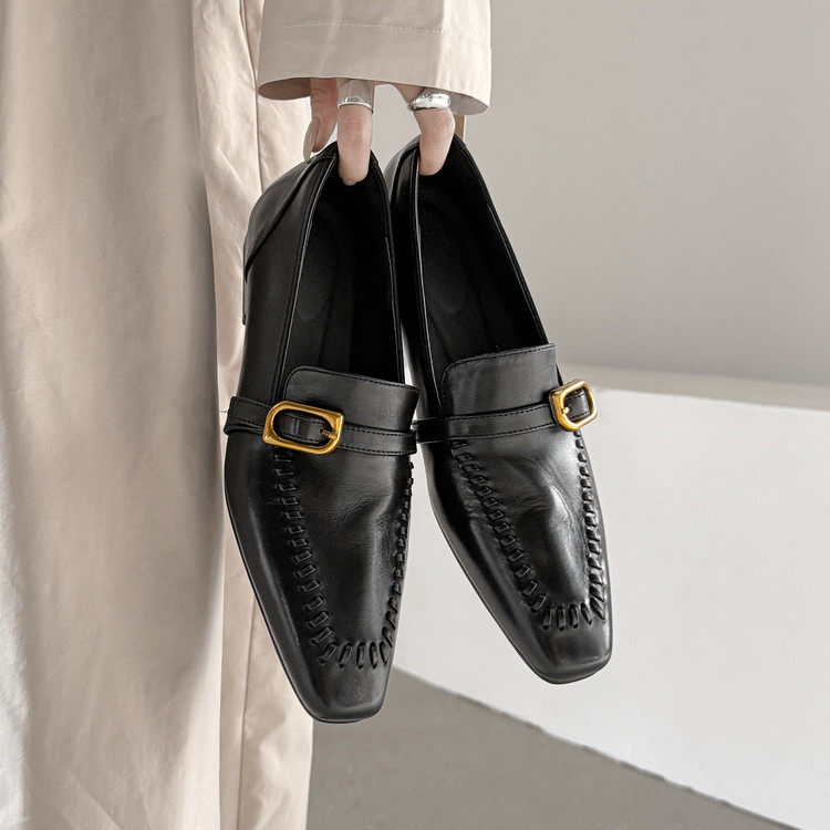 2.5cm真皮英伦风黑色方头深口单鞋女低跟金属扣乐福鞋复古小皮鞋,女鞋,深口单鞋,淘宝优惠券,粉丝福利购,淘宝优惠卷