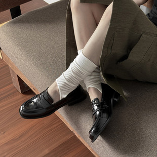 3cm真皮法式时尚百搭黑色漆皮乐福小皮鞋英伦风巨好看平底单鞋女