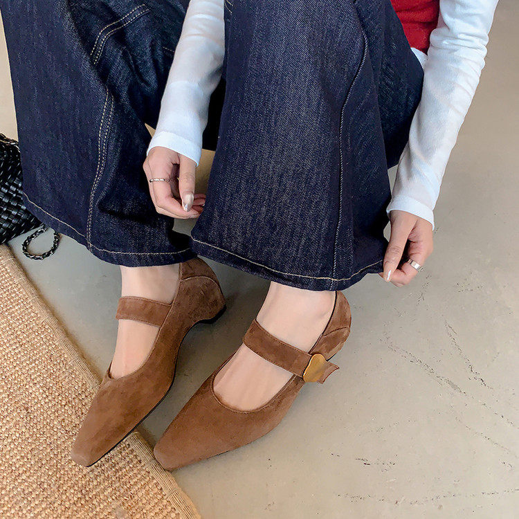 5cm法式百搭绝美巨好看不累脚内增高粗跟高跟麂皮玛丽珍单鞋子女