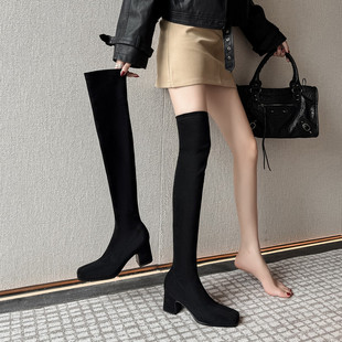 巨显瘦高跟过膝长靴女秋冬季瘦瘦弹力靴百搭圆头粗跟包腿长筒靴子