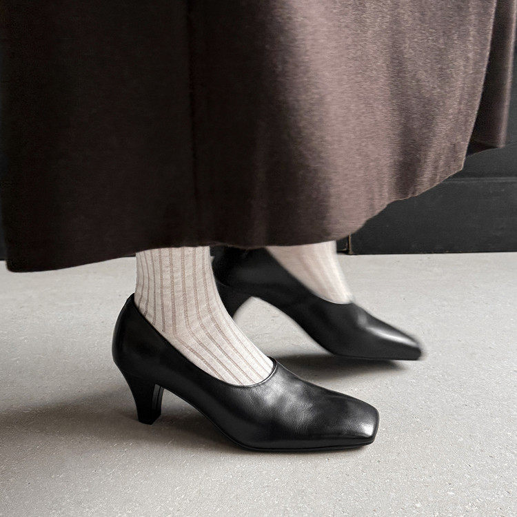 6.5cm开春小单鞋女粗跟软底不累脚高跟鞋真皮软皮方头通勤小皮鞋,女鞋,深口单鞋,淘宝优惠券,粉丝福利购,淘宝优惠卷