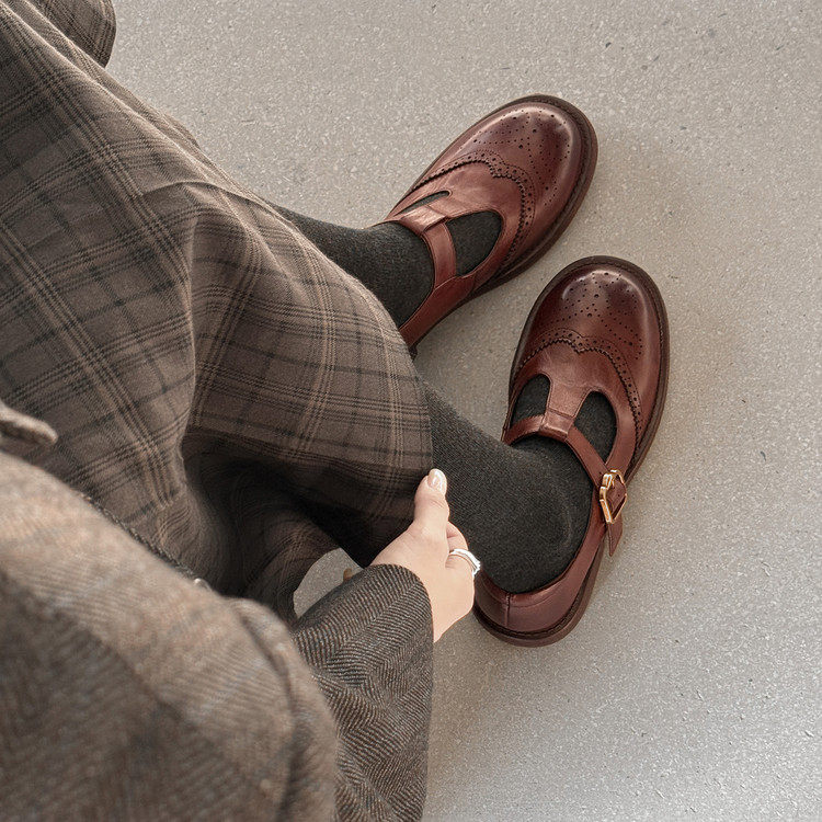 4.2cm法式复古风布洛克玛丽珍鞋时尚圆头粗跟T字带雕花小皮鞋单鞋,女鞋,浅口单鞋,淘宝优惠券,粉丝福利购,淘宝优惠卷