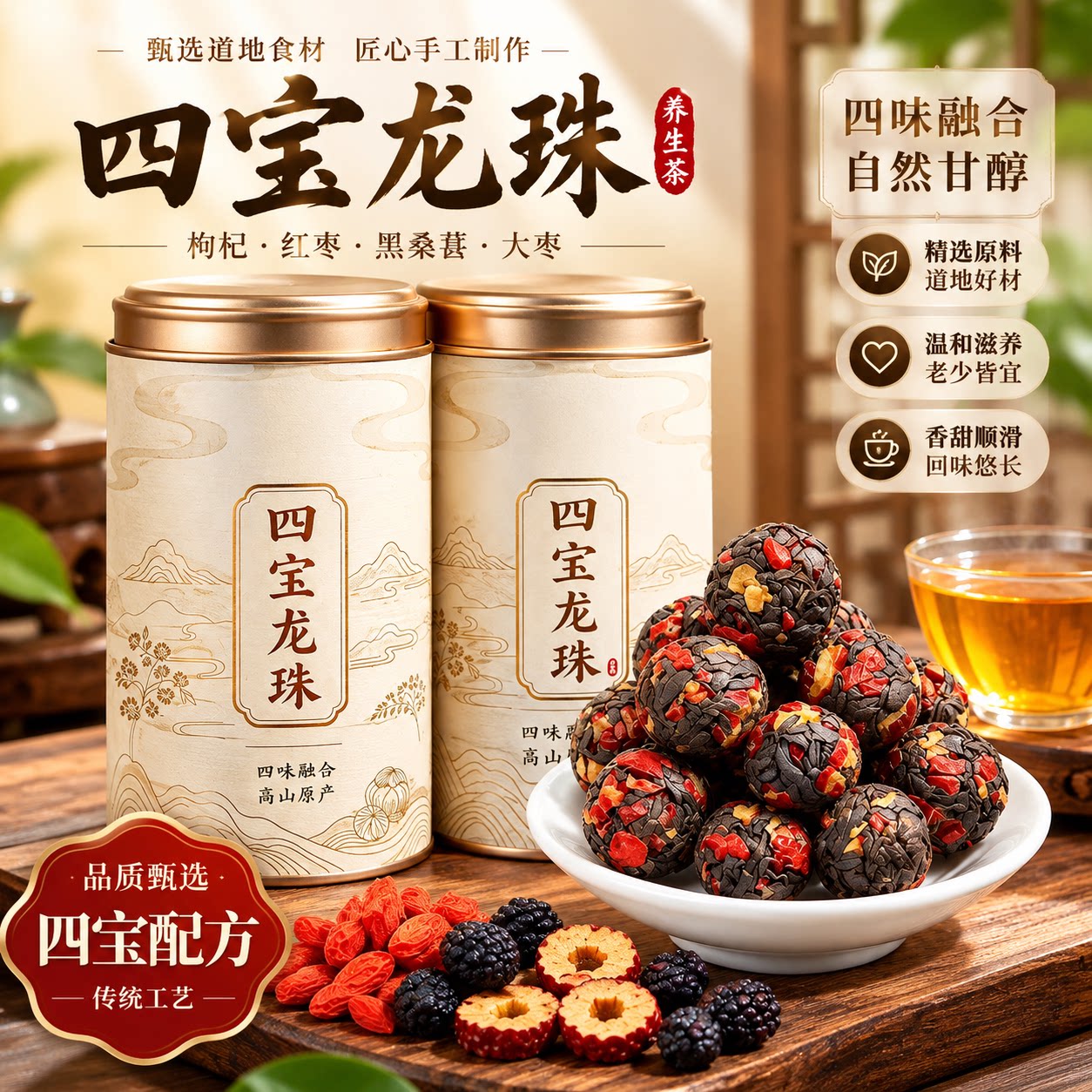 2026年秋冬必备茶饮红枣枸杞桑葚小种红茶四宝龙珠茶叶蜜香蜜甜
