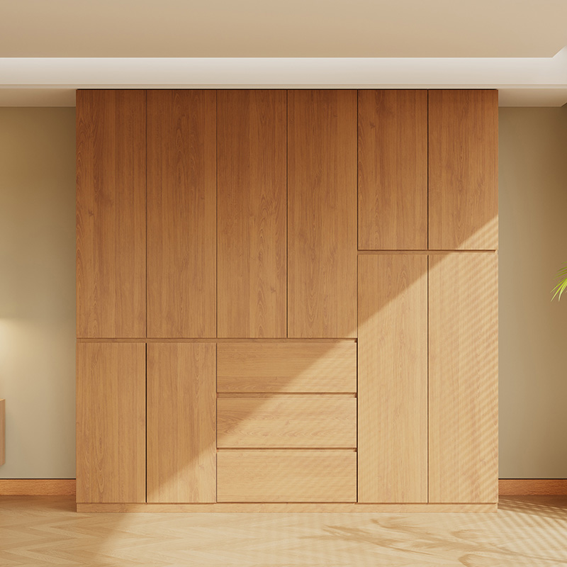 2025新款实木衣柜现代简约橡木衣橱卧室双开门收纳柜家用储物柜