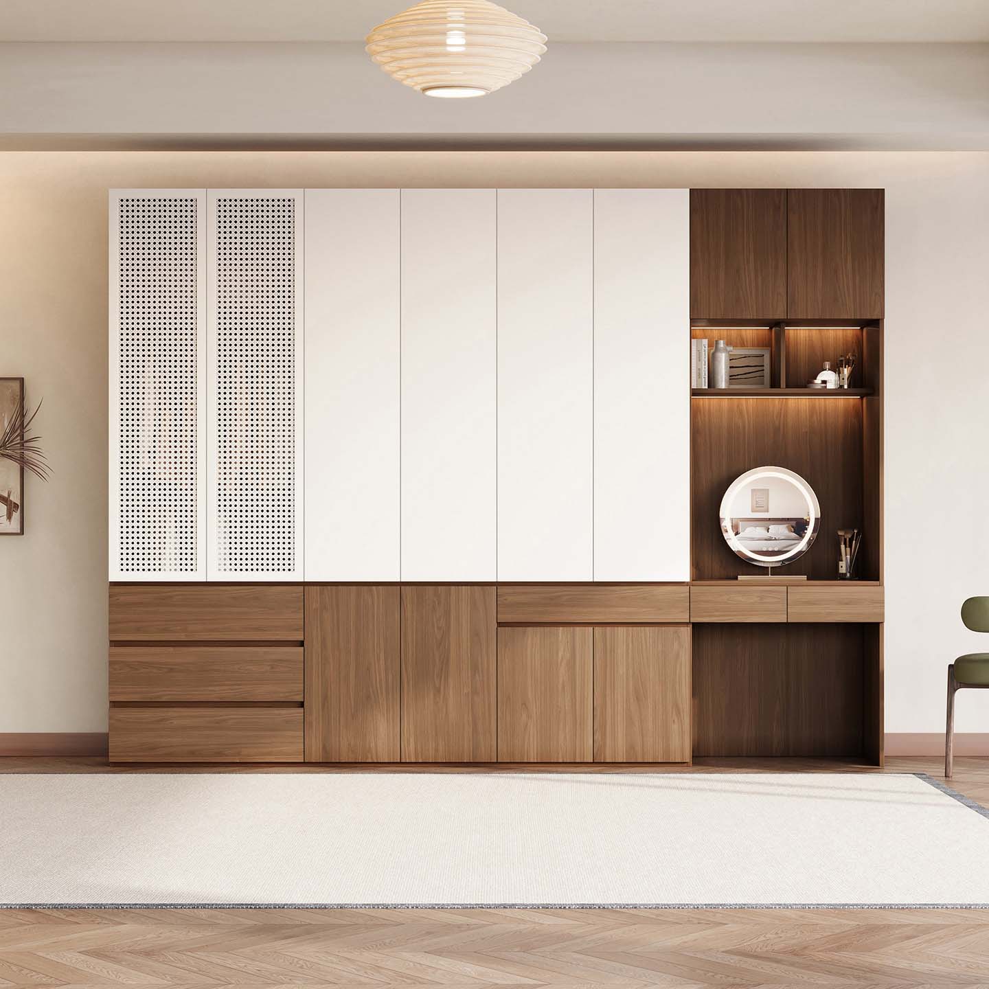 实木橡木书桌衣柜带梳妆台一体