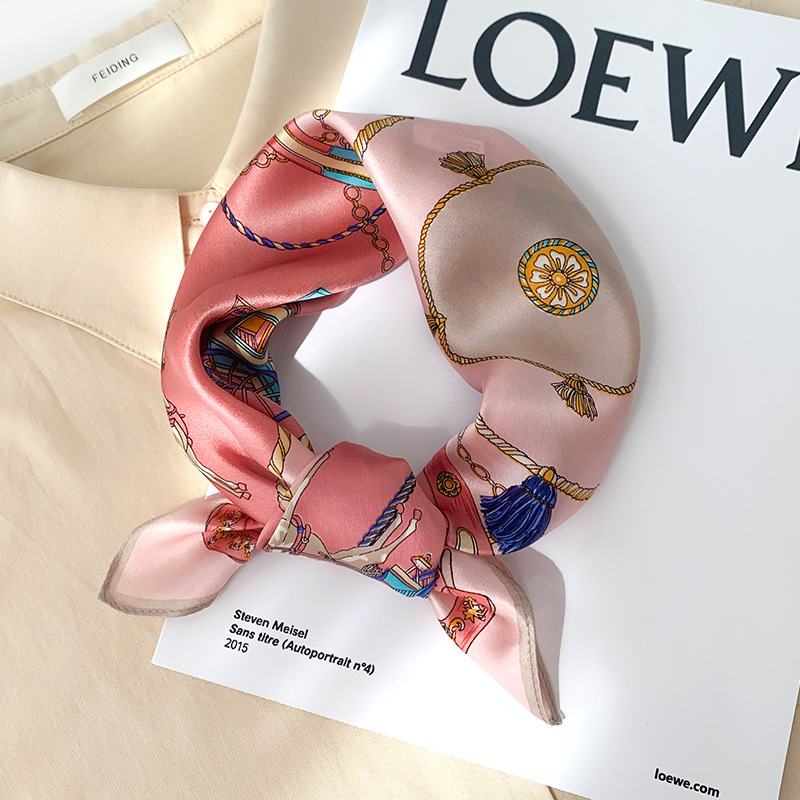 真丝小方巾女春秋季复古百搭100%桑蚕丝护颈丝巾送礼围巾纱巾领巾