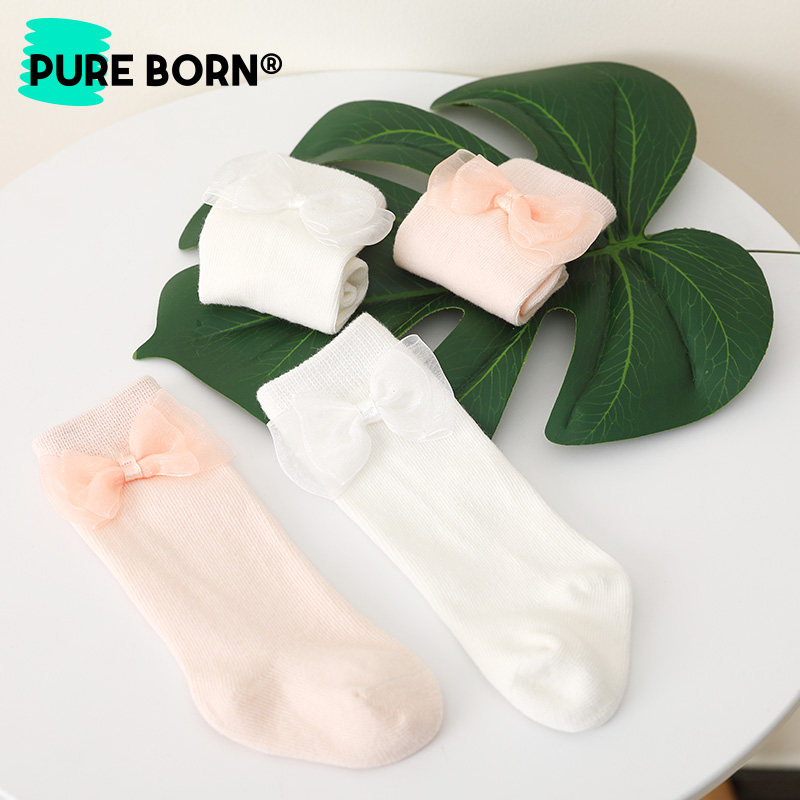 pureborn女宝袜子婴幼儿蝴蝶结公主袜柔软透气中筒袜可爱萌趣中袜怎么样,好用不?