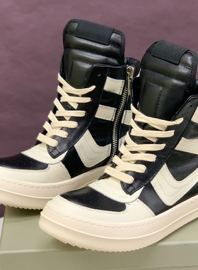 RO大钩子真皮高帮鞋男高街运动休闲鞋ins厚底马丁靴暗黑朋克板鞋