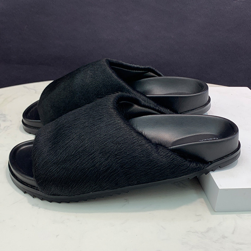 ro鞋暗黑风马毛凉鞋男女2025新款懒人一字拖厚底防滑复古时尚拖鞋
